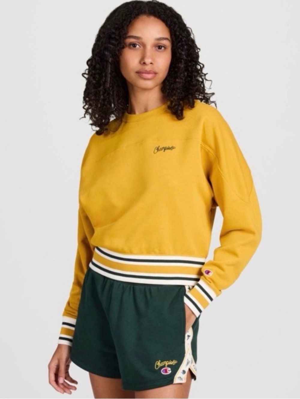 Champion NWT Womens Elective Cropped Crew Sweatshirt Lemon Curry Yellow M